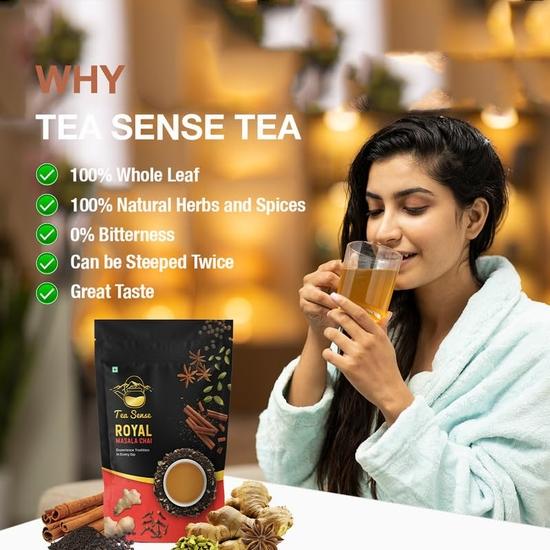 TEA SENSE Royal Masala Chai | 800 G | Strong & Kadak | Assam CTC, Ginger, Cardamom, Clove, Cinnamon, Black Pepper, Star Anise | Chaipatti