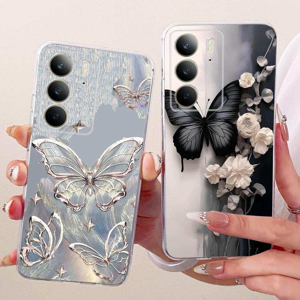 Soft Clear Silicone Casing For Realme C75 C75x RMX3941 Phone Case Cartoon Cat Dragon Flower Butterfly Pattern Back Cover