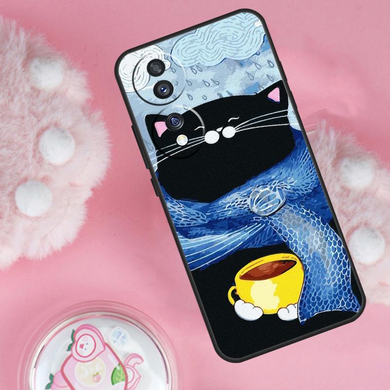 Cute Animal Cat Coffee Case For Honor Magic 7 5 6 Lite Pro Honor 200 Pro 50 70 90 X9b X9a X8b X8a X8 X9 X9c Cover
