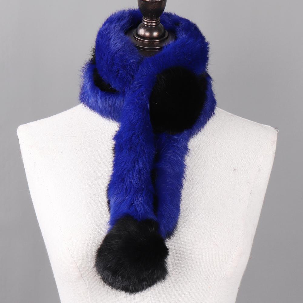 Hot Sale Women Winter Real Rabbit Fur Scarf Lady Warm Rabbit Fur Scarves Knit Natural Real Rabbit Fur Ring Casual Muffler