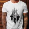 Gothic Castle T-shirt, Floating Castle Fantasy Tee, Black and White Design, Unique Graphic Tee, Unisex Comfort Colours Shirt