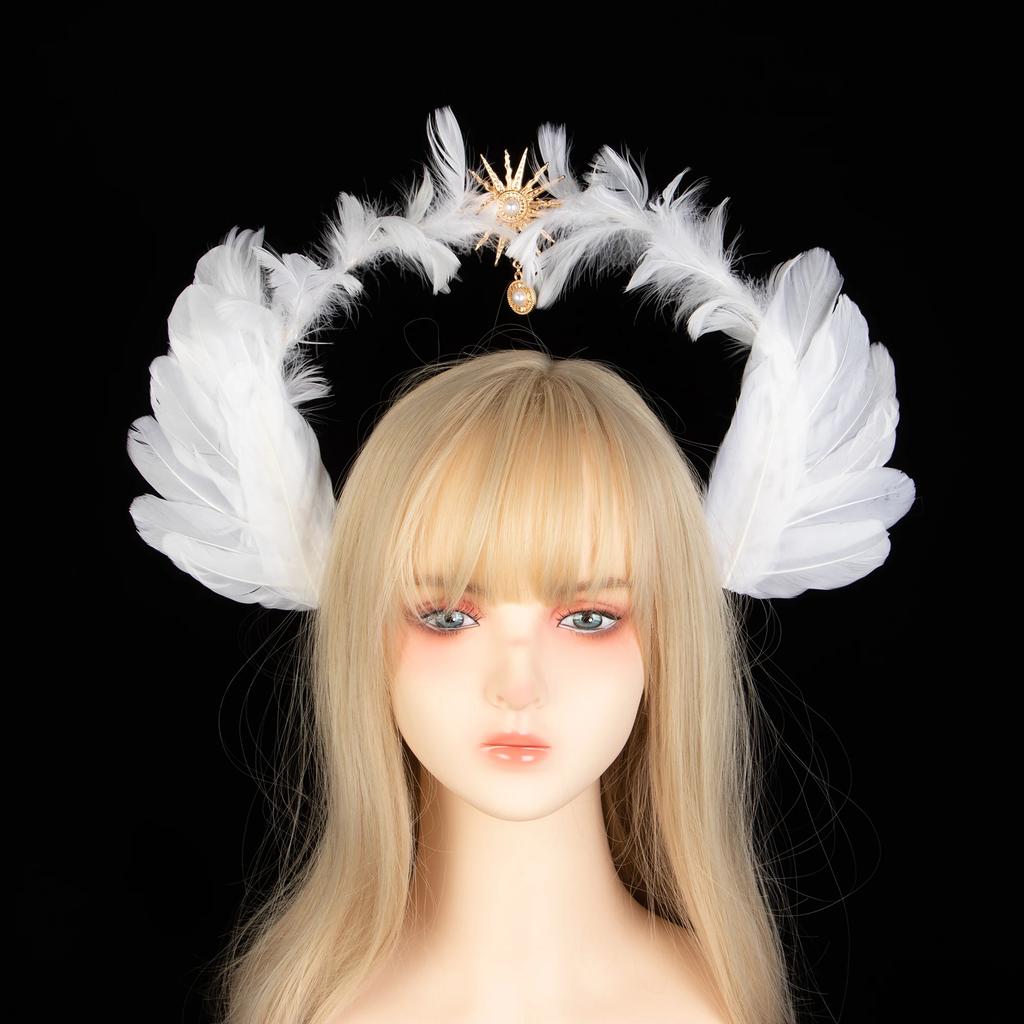 Lolita Corona Aureola Solare Fascia per Capelli Catena di Perline con Nappe Ali d'Angelo Fascia con Spine di Rosa Gotico Vintage Diadema Mary Barocco Copricapo