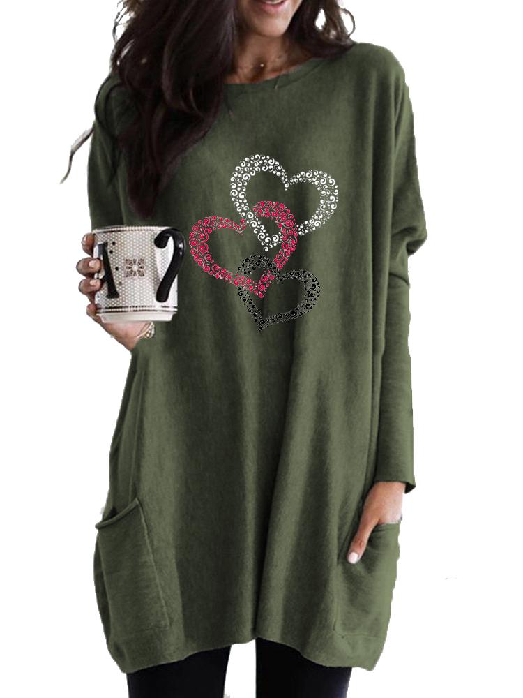 Women's Sweatshirt Women's Long Tunic with Pockets Loose Fit Fashion Printed Logn Sleeve Top