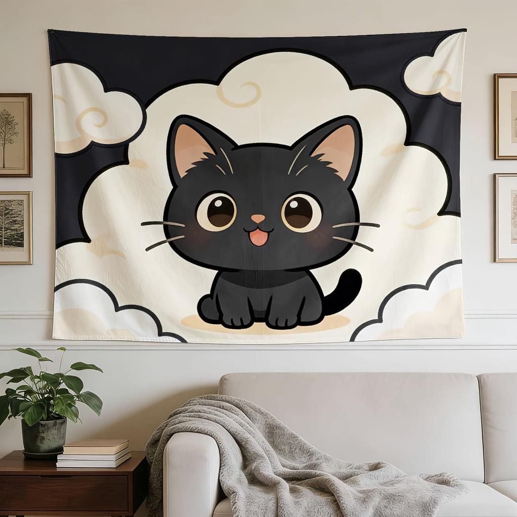 Kawaii Cat Tapestry Wall Hanging - Kawaii Style Horizontal Wall Decor with Kitten, Fabric Suitable for, Dorm,, Bedroom - Decoration for Room, Installa