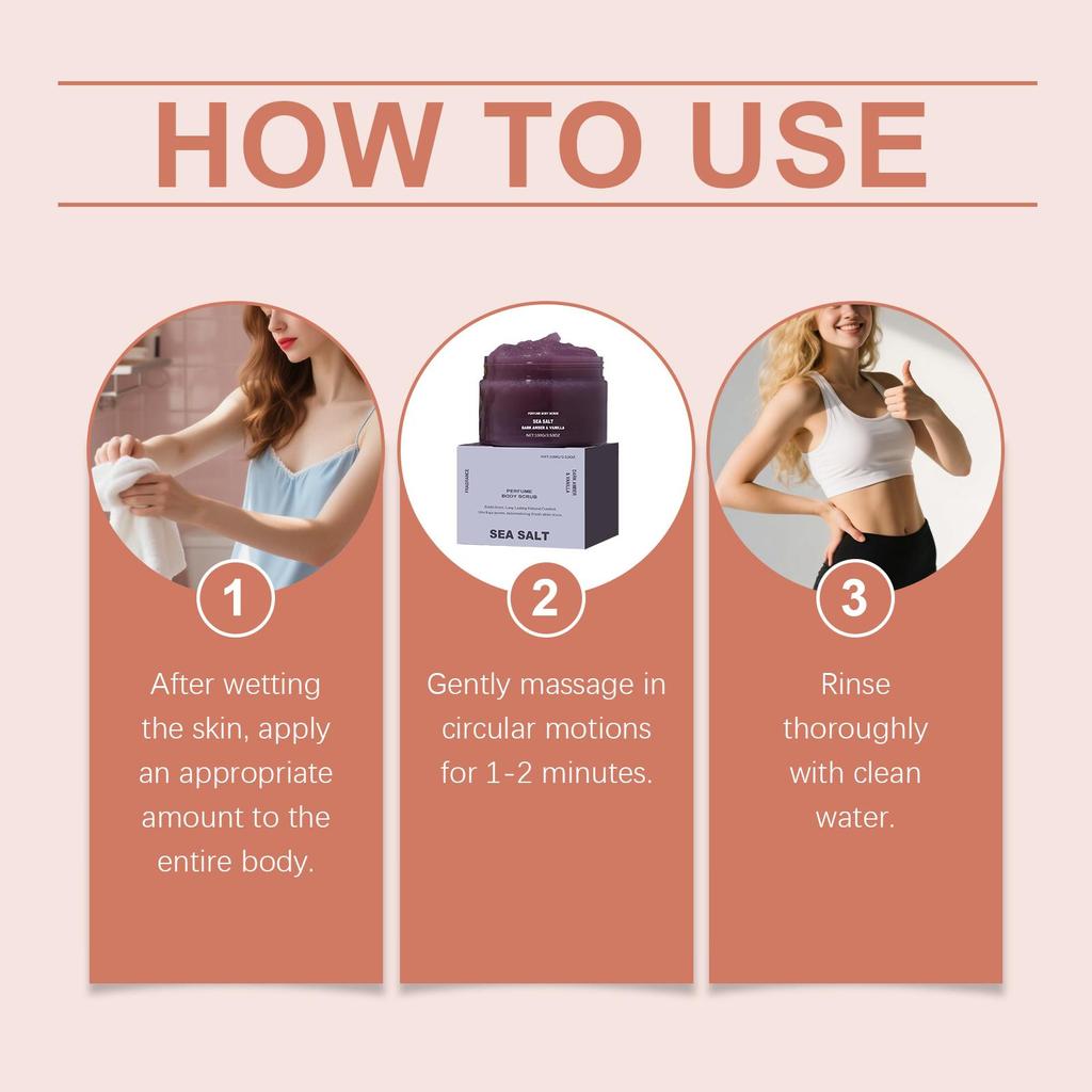 Perfume Body Scrub Hydrating Smoothing Skin Natural Exfoliating Salt Rose Coral Amber Vanilla Scent Moisturizing Cleansing Skin