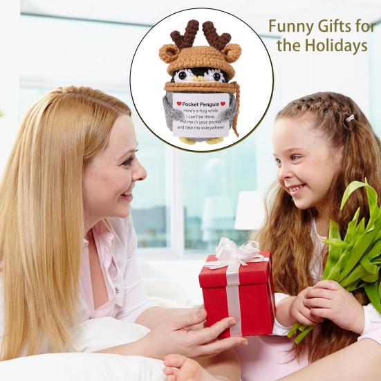 Mini Penguin Dolls Knitted Wool Pocket Dolls Cute Positive Emotional Support Penguin Toy