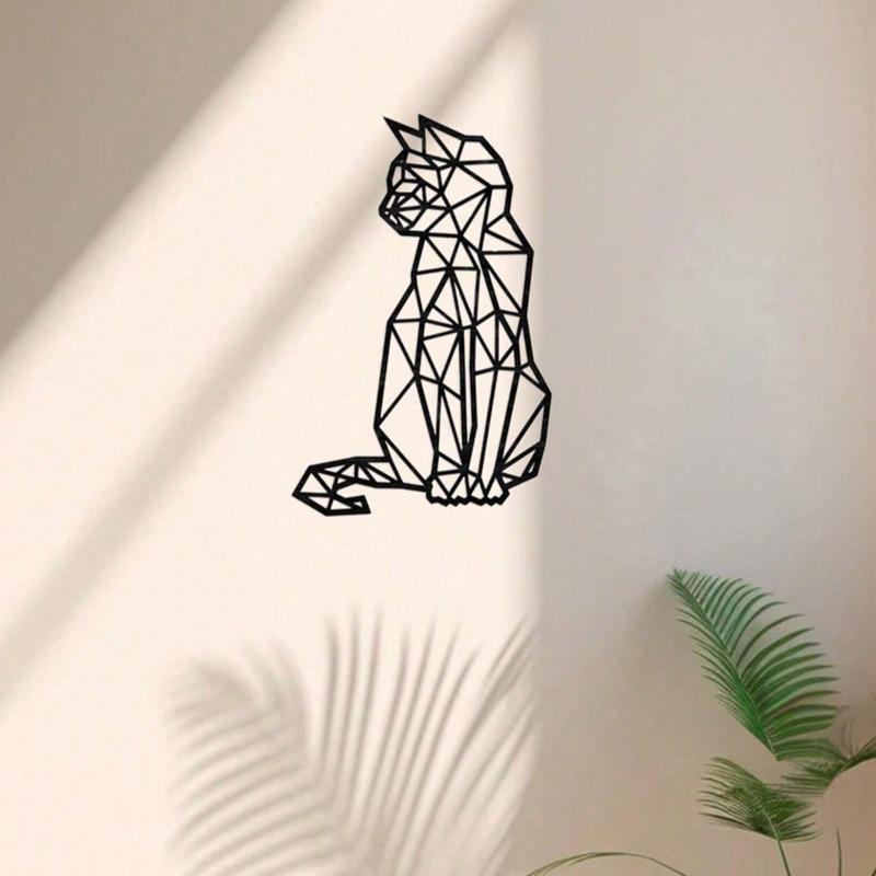 Laser Cut Geometric Wrought Iron Cat Wall Art Sculpture Home Decor