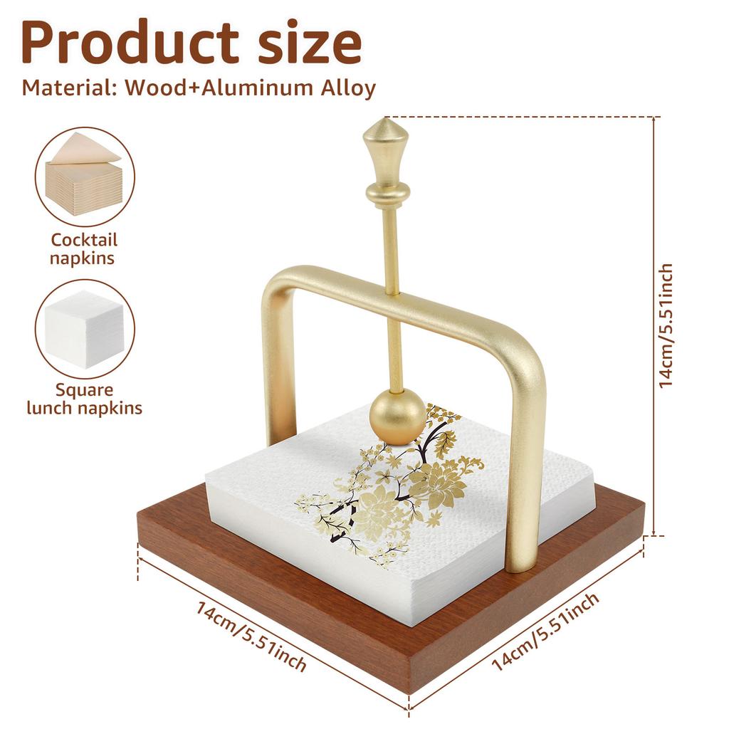 Dřevěný držák na ubrousky Stolní držák na ubrousky s váženým kovovým ramenem Moderní držák na koktejlové ubrousky pro domov, kuchyň, kancelář, restauraci