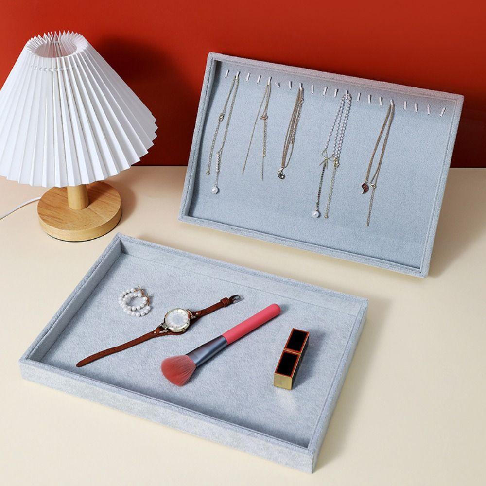 Large Capacity Velvet Jewelry Tray Wooden Rings Earrings Plate Jewelry Storage Box  Jewelry Seller