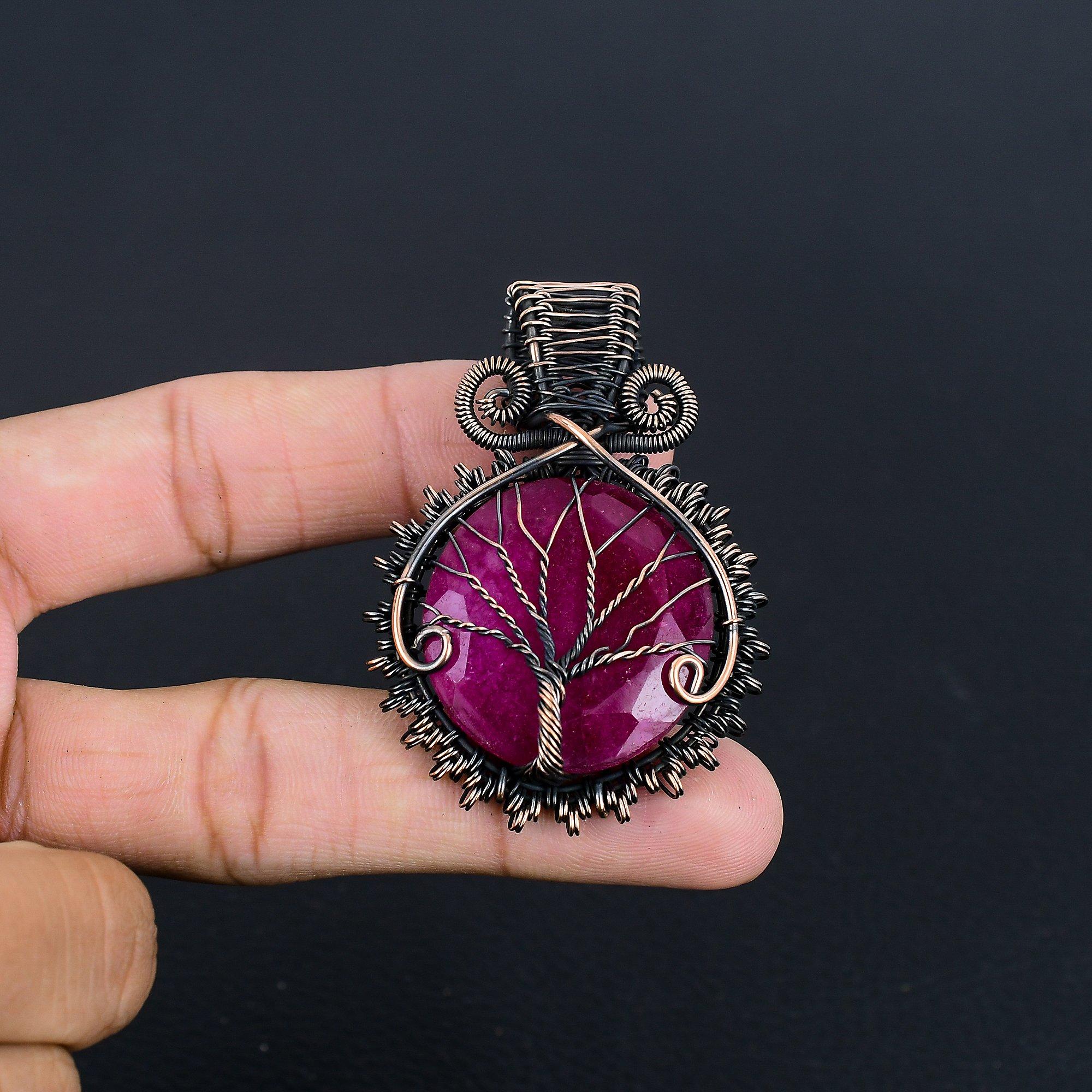 

Рубиновый кулон Ювелирные изделия из драгоценных камней, Кулон ручной работы, обернутый медной проволокой 999 пробы, Ювелирные изделия новейшего дизайна 2.25 Inches