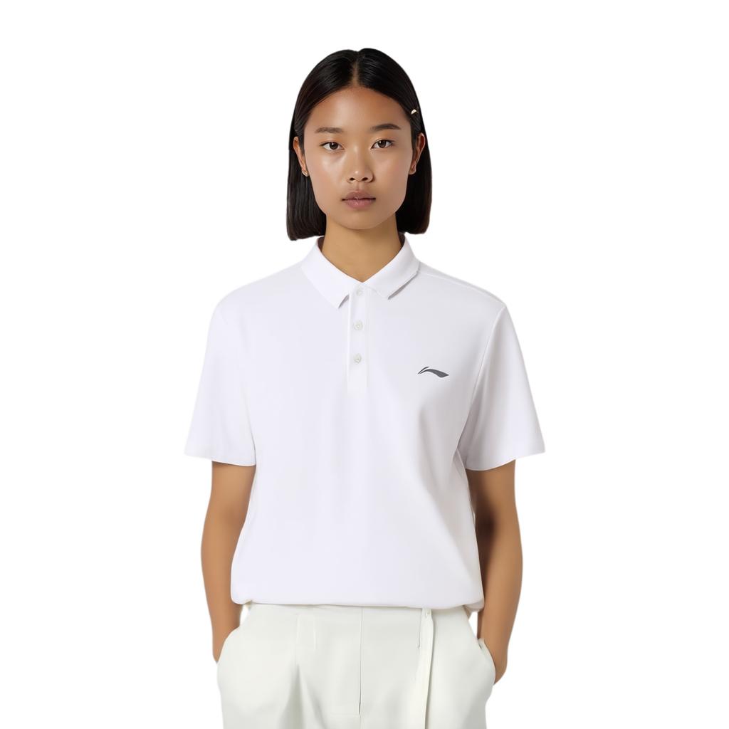 Li Ning Poloshirts Unisex Weiß Rundhalsausschnitt Moderate Gerade Passform APLV605-1
