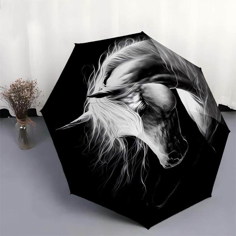 Horse, Mane Themed Automatic Opening and Closing Umbrella, Compact Travel Umbrella, Lightweight and Portable, Suitable for Beach Commuting B