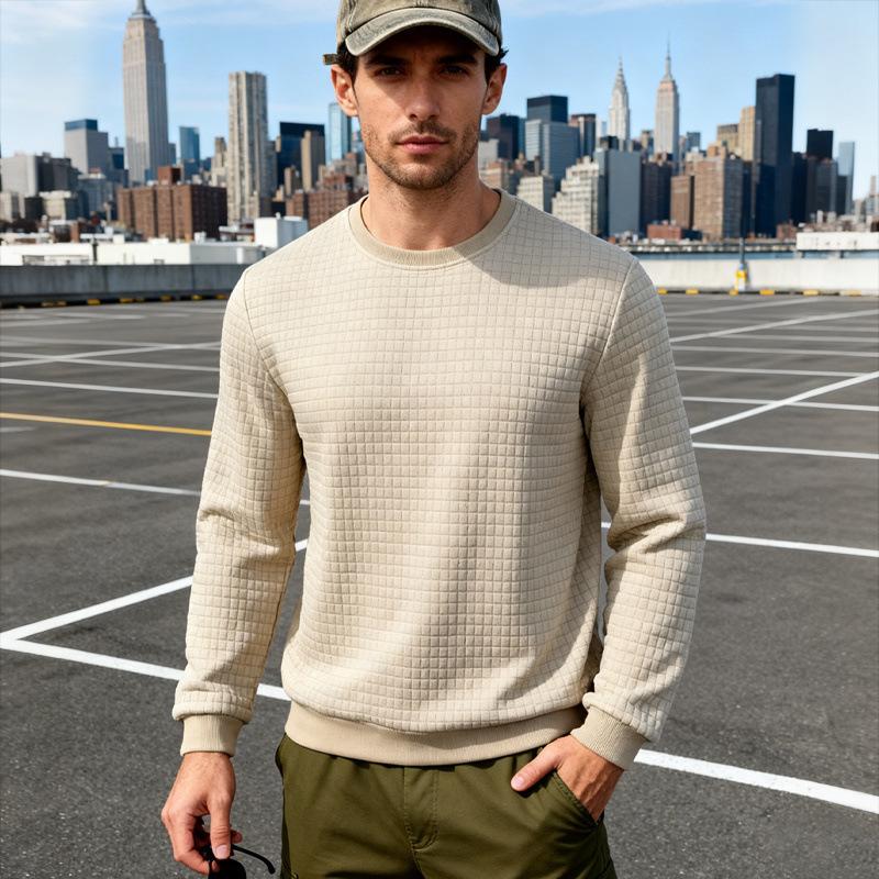 Men's Waffle‑Grid Textured cPullover Sweatshirt Soft Long‑Sleeve, Relaxed‑Fit Casual Daily & Layering Top for All Seasons