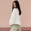 1116 spring and summer new European and American pure cotton shirt women's design sense round neck wooden ear edge bubble sleeve pleated top