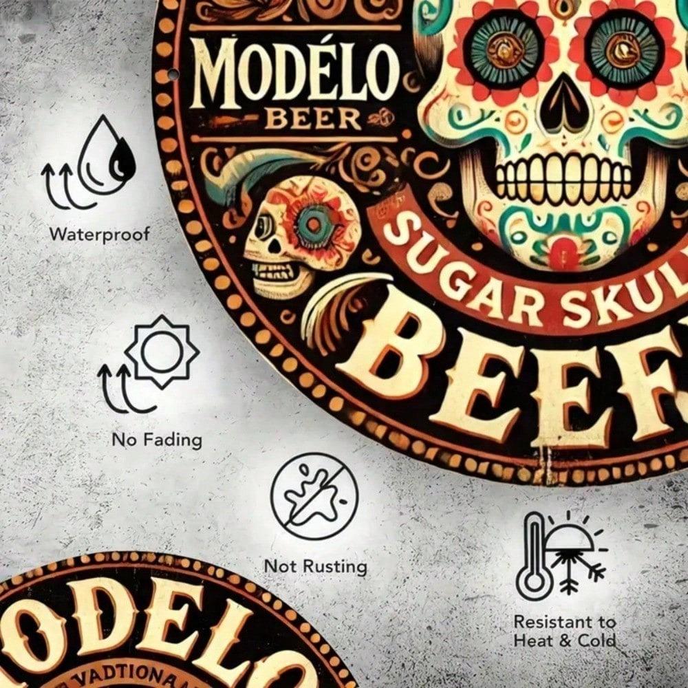 Metalen Wandposter Rond Schedelbord voor Bar Huis Pub Waterdicht Buiten Decor