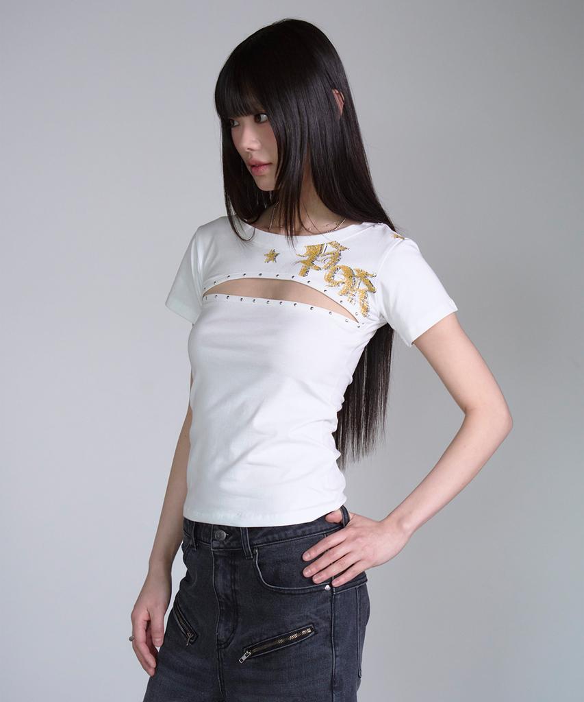 PRENDA Cut Out Star Stud Tee White