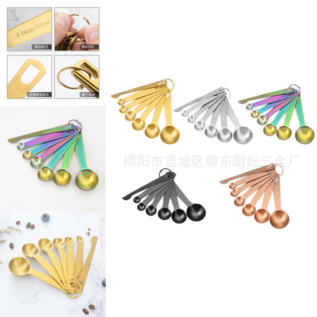 Elegant Six Piece Silver Measuring Spoon Set For Baking And Kitchen Use With Long Handle