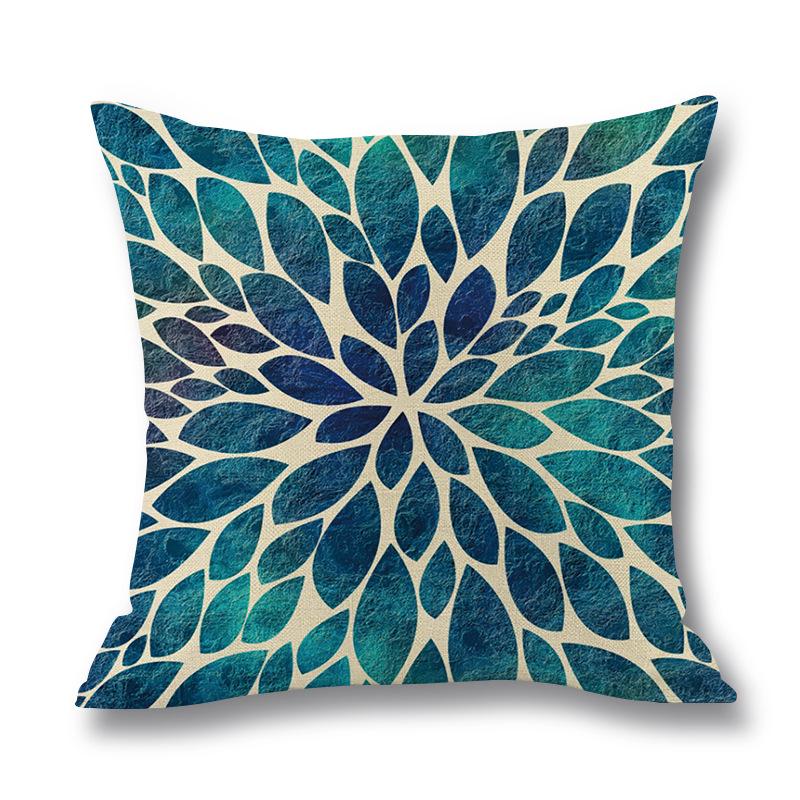 Home Ocean Wave Digital Printed Throw Pillow Linen Cushion Waist Pillow Case