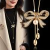 Elegant Bow Women'S Imitation Pearl Tassel Long Necklace Accessories