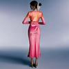 Women's Autumn and Winter Printed Long Sleeve Standing Collar Midi Dresses