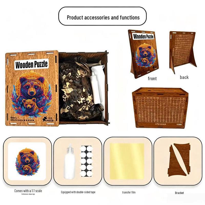 HOOLOOG Brown Bear Totem Cross-Stitch Puzzle: Decorative Wooden Educational Toy & Decompression Gift