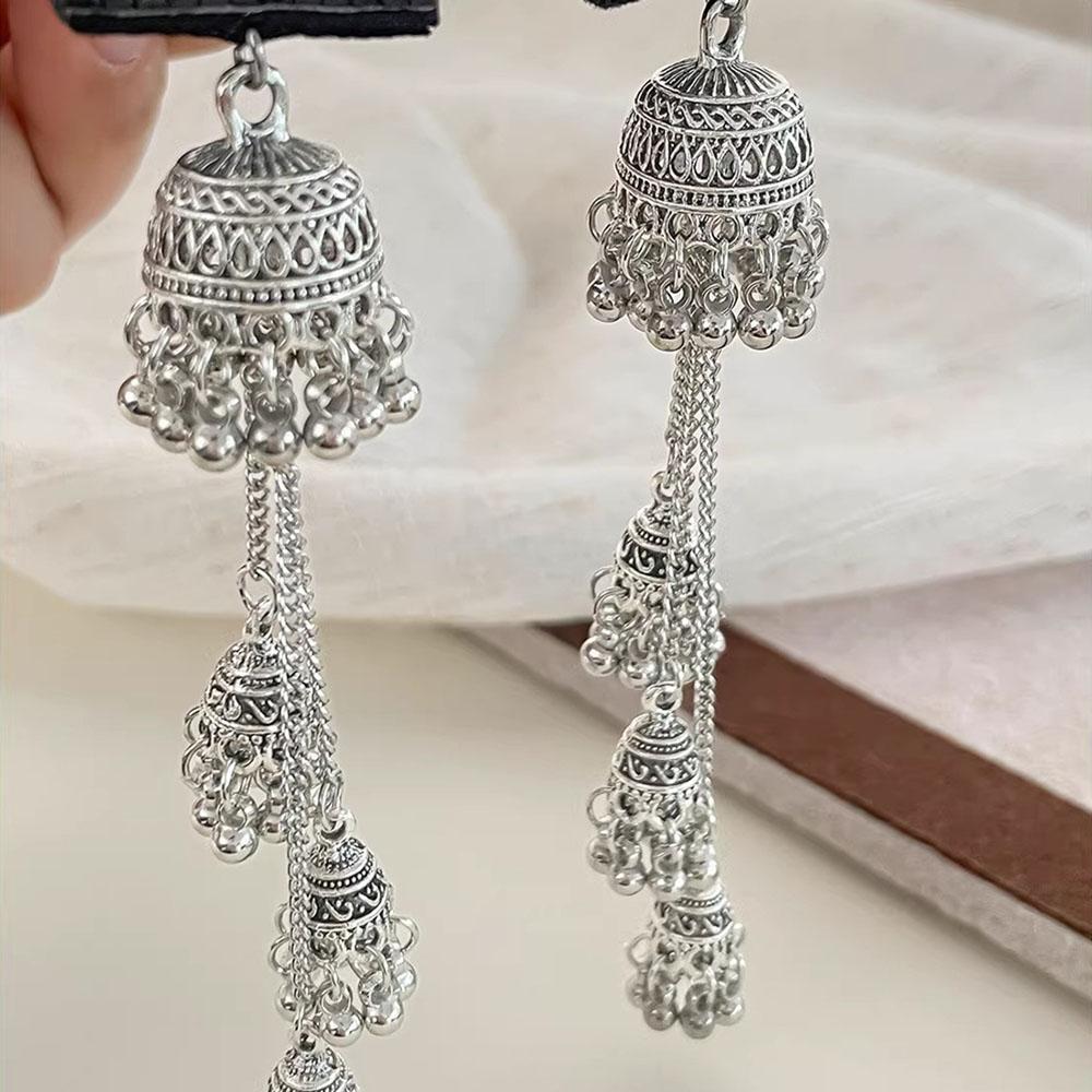 Ethnic Hair Clip Geometric Pattern Bell Fringe Hairpin Hair Clips Silver Clolr Long Fringe Hair Clip For Photo Props