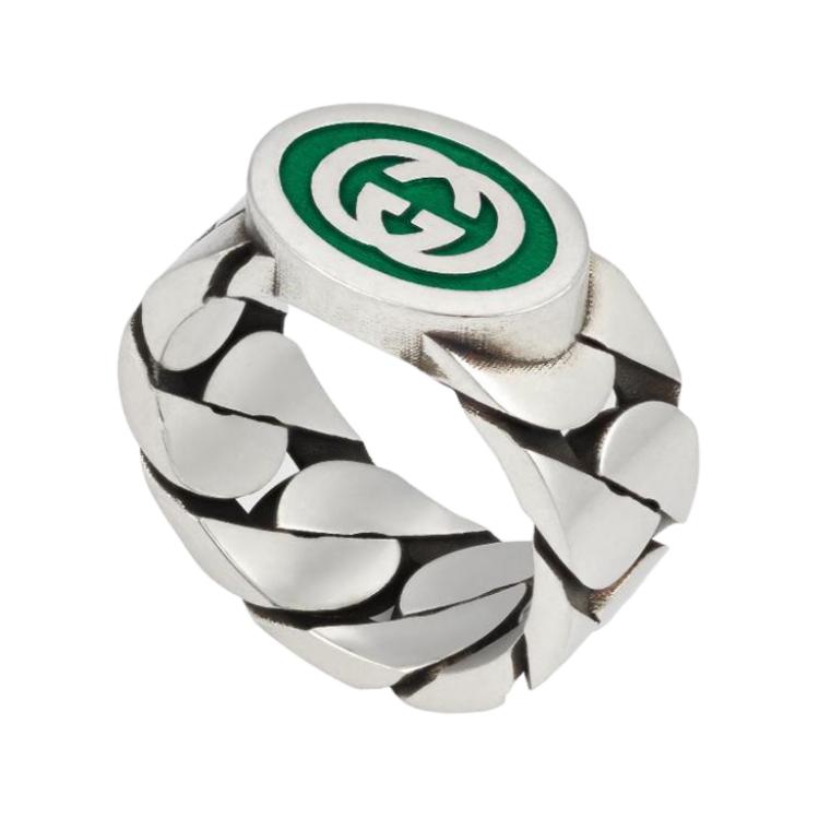 Gucci Double G Logo 925 Silver Enamel Ring Unisex ring 753490 J8410 8414 11