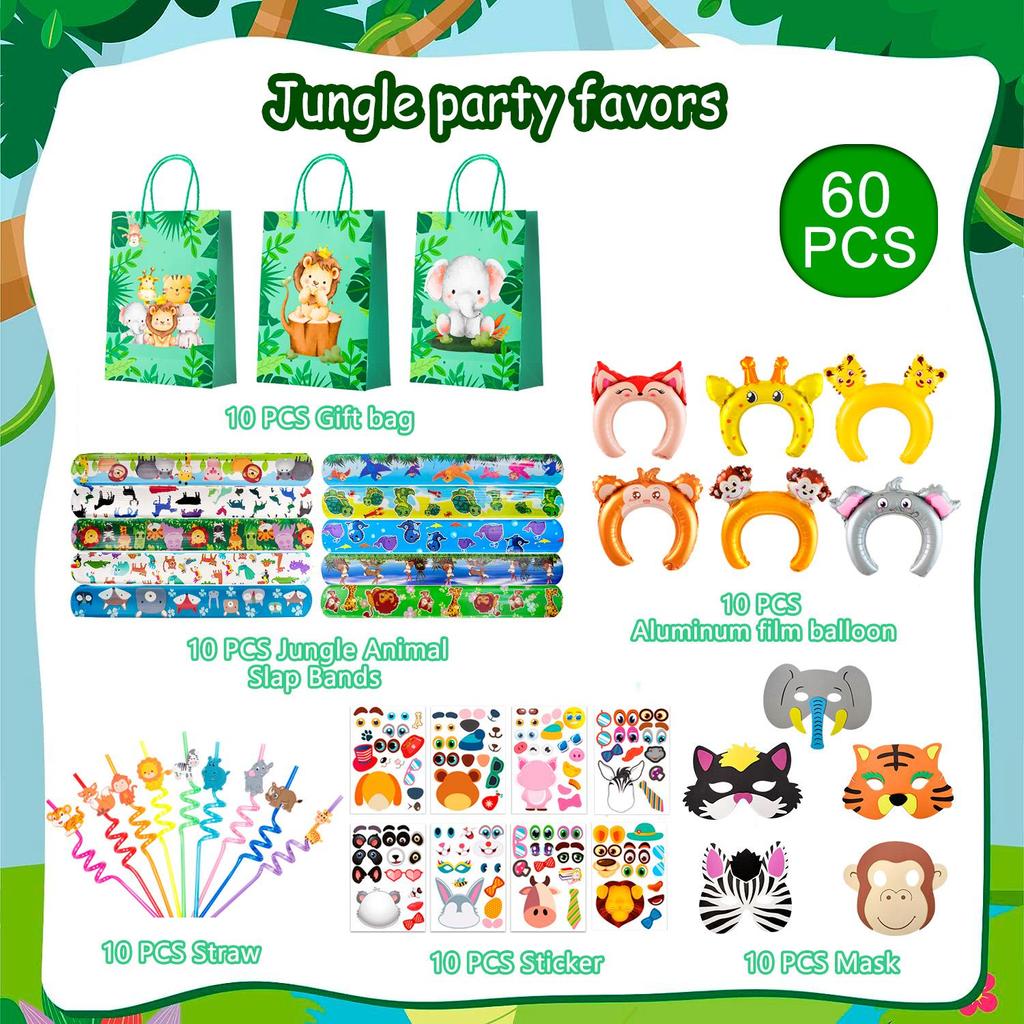 Dschungel Safari Party Dekorationen Gastgeschenke, 72 Stück Dschungel Safari Geburtstagsfeier Geschenke - Safari Party Klatscharmbänder Maske Tüten usw. Dschungel Party Gastgeschenke