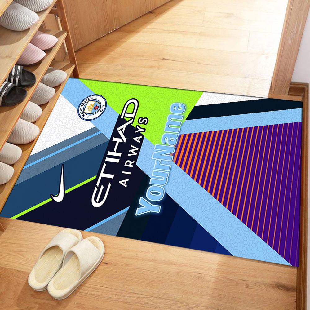 Manchester City Personalized Name Carpet Suitable for Bedrooms Balcony Playrooms Game Room Antislip Carpet Decorate Offices Wedding Party Gift