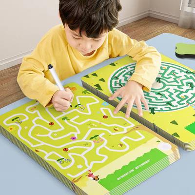 Konsantrasyon Labirenti Eğitim Kitabı Yeniden Kullanılabilir Alıştırma Defteri Kalem Kontrolü Eğitimi Çocuklar için Büyülü Montessori Eğitim Kitabı