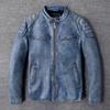 Men's Leather Jackets Vintage Blue Genuine Cow Leather Coat Slim Short Men Cowhide Clothes Spring Autumn