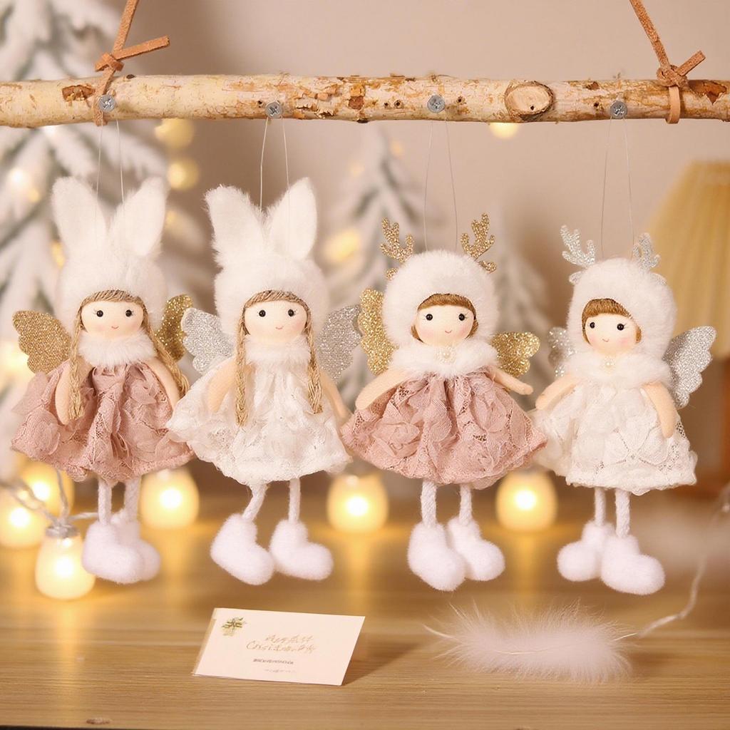 Ming Guan Christmas Reindeer Angel Pendant with Plush, Cute Rabbit Ear Doll, Tree Decoration