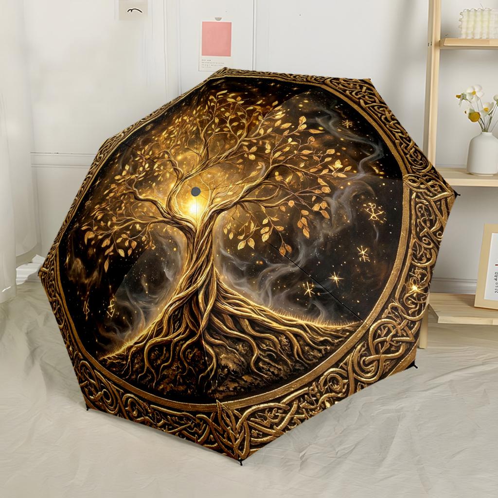 Tree Of Life Mandala Compact Travel Automatic Umbrella Retractable Design with 8-Rib Durability Durable Plastic & Iron All-Season Umbrella