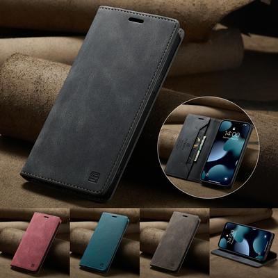 AutSpace-A01 Für Samsung Galaxy S25 S24 S23 S22 Ultra S20 ,Stoßfestes Magnetisches Flip PU Leder Brieftaschenetui Kartenfach Ständer Hülle