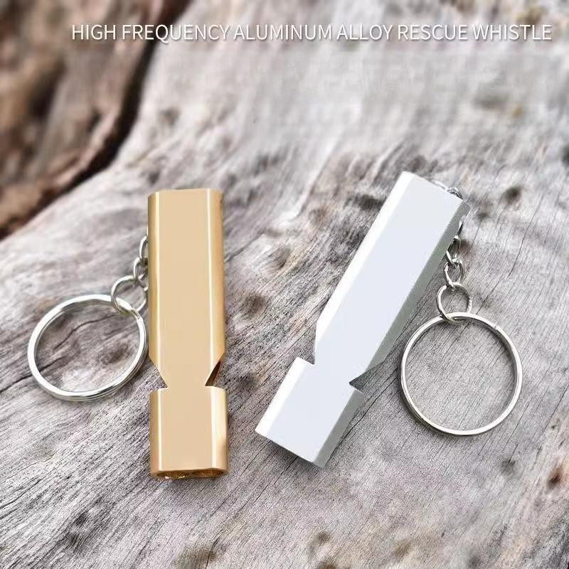 1 PC Thickened Aluminum Alloy Survival Whistle with Keychain, Dual-Tube, Extra Loud Sound, Outdoor Rescue, Physical Education Teacher