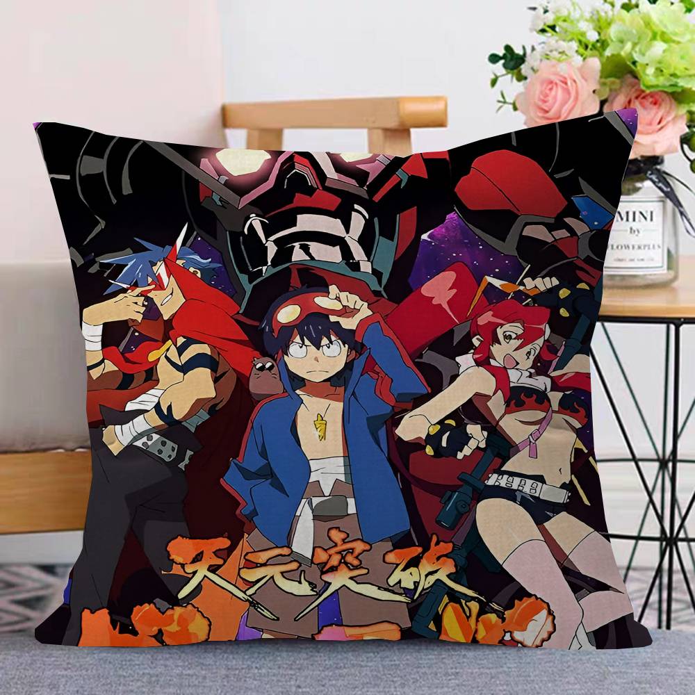 Anime Tengen Toppa GurrenLagann Cushion Cover Car Throw Pillow Case For Sofa Car Christmas Gift 40x40cm 45x45cm