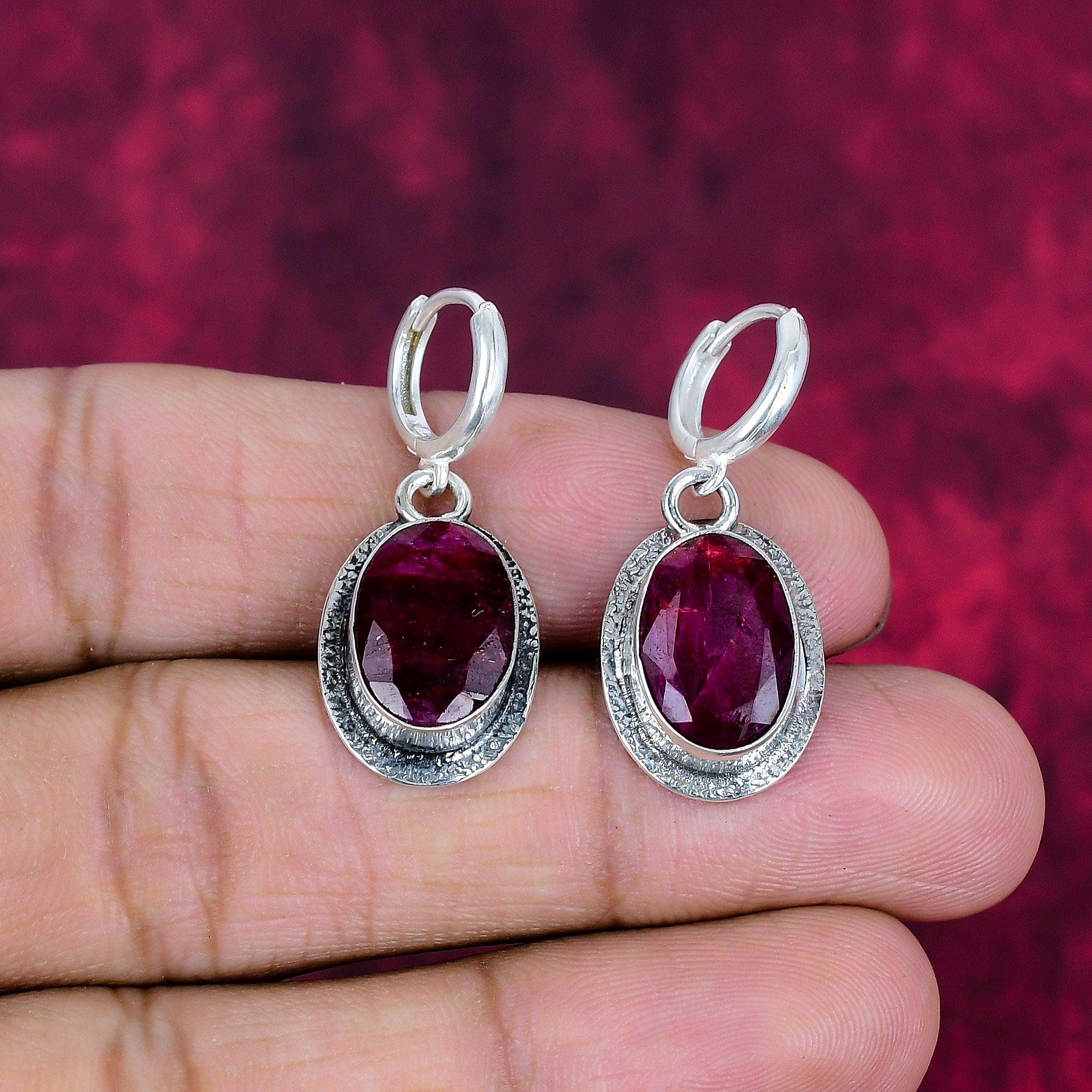 

Рубиновые серьги, драгоценные камни, серьги ручной работы из цельного серебра 925 пробы, ювелирные изделия последнего дизайна 1.38 Inches красный