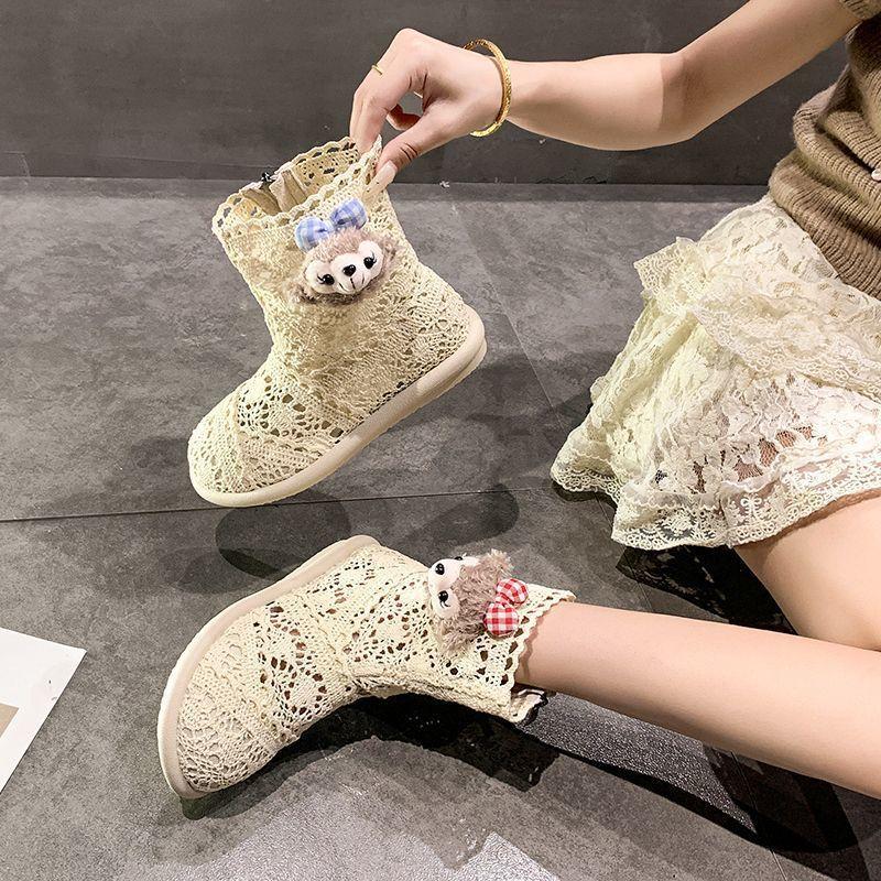 Fashion Thin Breathable Flat Bottom Women's Martin Boots 2025 Spring and Summer New French Hollow Long and Short Boots Children