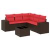 6 Piece Garden Sofa Set with Cushions Brown Poly Rattan