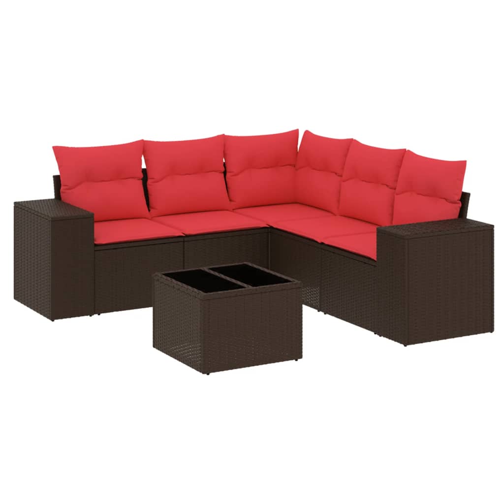 6 Piece Garden Sofa Set with Cushions Brown Poly Rattan