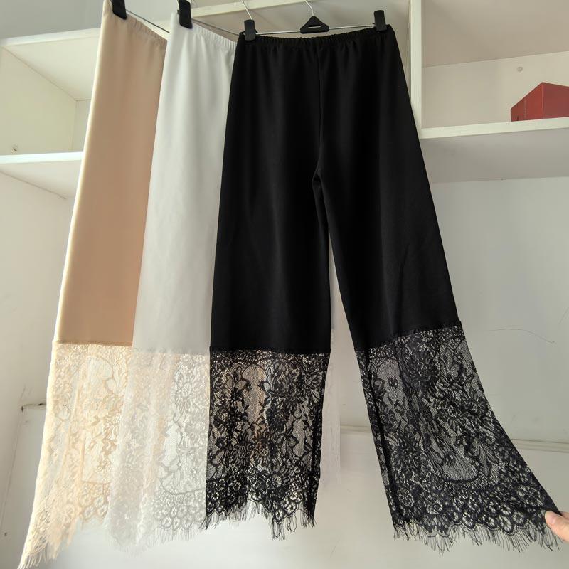 Leggings Hanfu Corti 7/10 da Donna in Pizzo e Pile - Strato Interno Caldo Stagionale Anti-esposizione