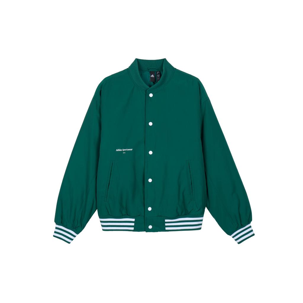 Adidas Casual Baseball Collar Striped Cotton Jacket Men Tops Forest-Green White IZ1601