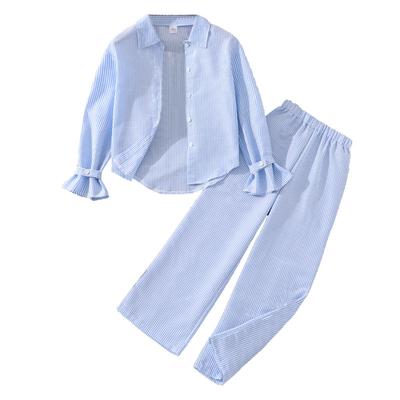 Girls' Suit Children's Wear New Autumn Casual Striped Long Sleeve Shirt Top Trousers Two Pieces