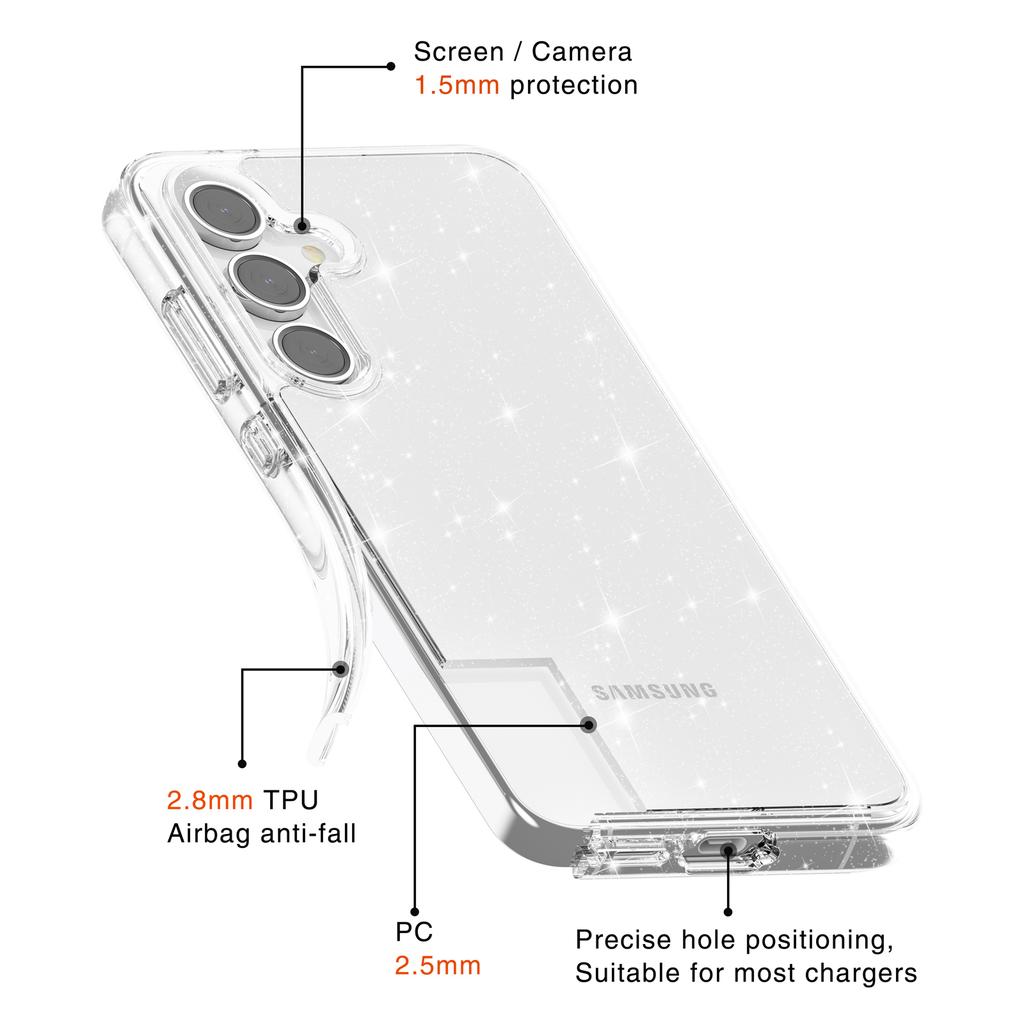 For Samsung Galaxy S24 FE Case TPU+PC Glitter Transparent Phone Cover