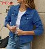 Denim Jacket For Women With Pockets And Turndown Collar Streetwear Summer