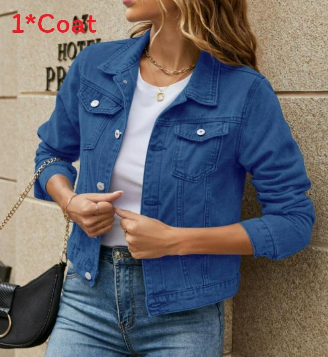 Denim Jacket For Women With Pockets And Turndown Collar Streetwear Summer