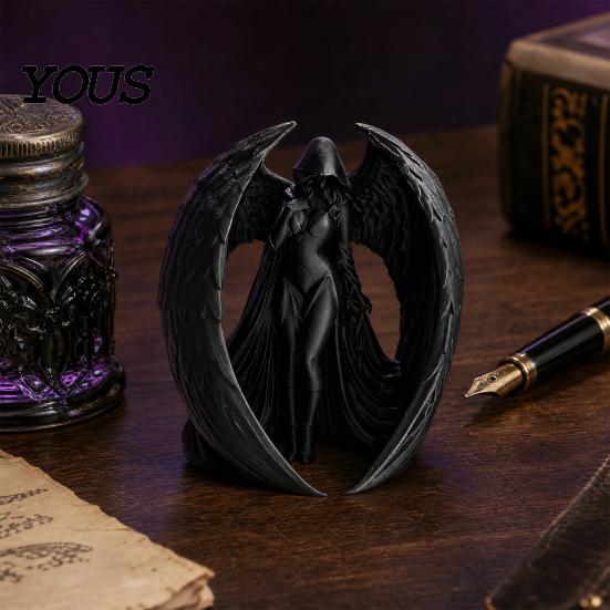 Dark Goddess Decor 3D Printed Figurine, Vintage Gothic Winged Women Ornament Statue, Desktop Decoration for Home Office Living Room