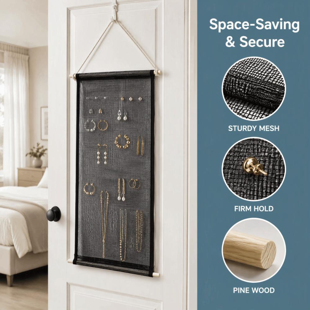 Wall Mounted Jewelry Display Rack Mesh Cloth Earring Organizer Holder Wall Display