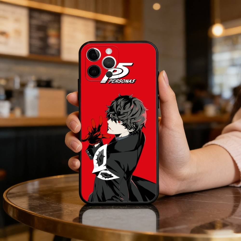 COOL Anime P-Persona 5 Phone Case For iPhone 17,16,15,14,13,12,11 Plus,Pro Max,Soft Silicone Black Cover