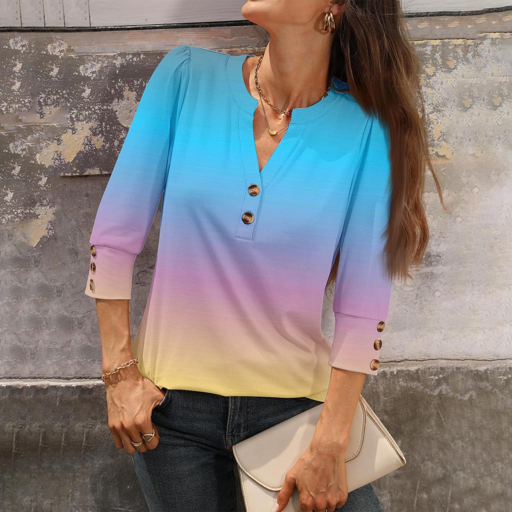 women's loose 7,inch sleeve top with gradient print